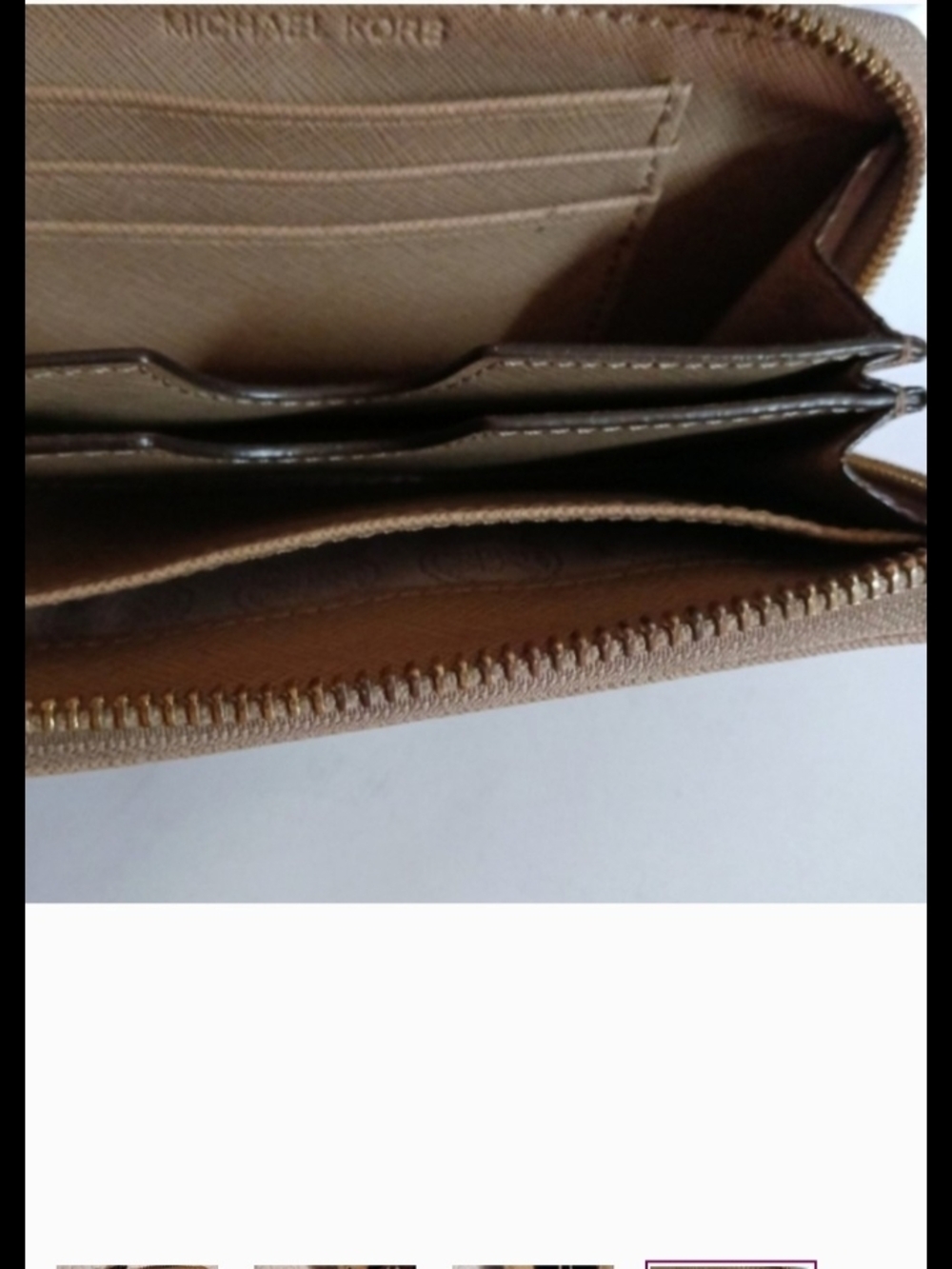 Michael Kors Beige/Tan Leather Wristlet Clutch with Gold Plate - Picture 2 of 6